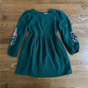 Teal Long Sleeve Dress with Floral Embroidery